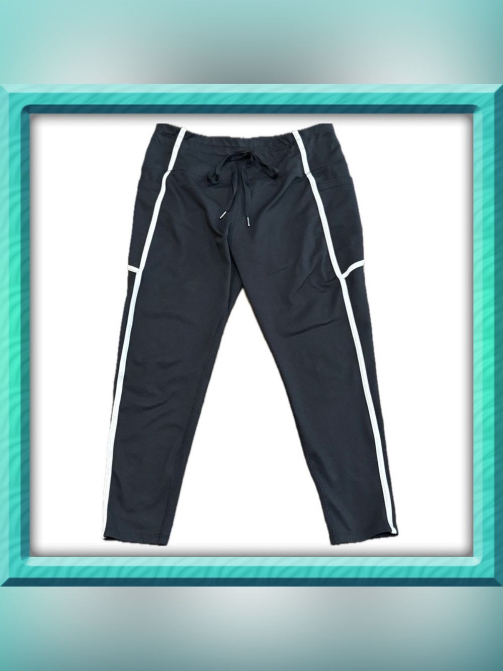 Leggings pants - Layer 8 - black with white piping / trim - XL - thigh pockets